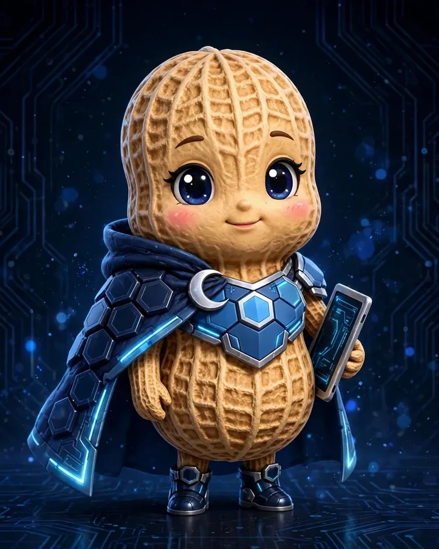 Vesper the Night Watch, in her peanut form, holding a phone